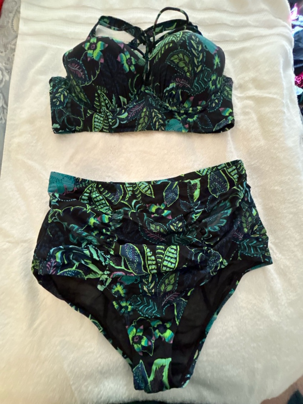 torrid Black Green Teal Floral High-Waist Bikini Set